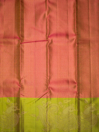 The Indian Kalamkari Peacock Kanjeevaram in Cranberry Pink