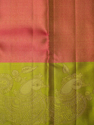 The Indian Kalamkari Peacock Kanjeevaram in Cranberry Pink