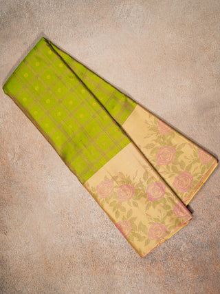 The Bonica Rose Bush Kanjeevaram in Pear Green