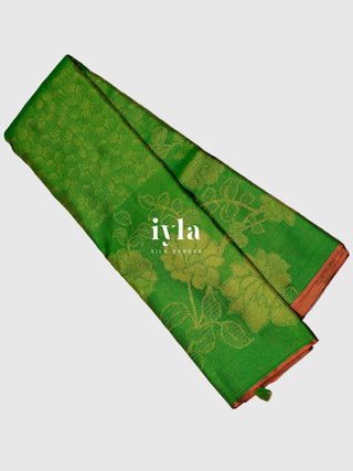 The Wild Carnation Bloom Kanjeevaram in Emerald Green