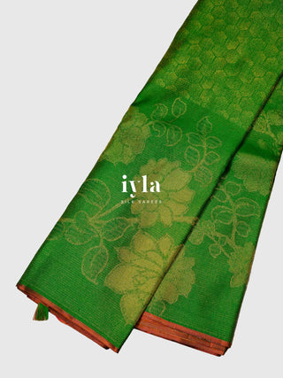 The Wild Carnation Bloom Kanjeevaram in Emerald Green