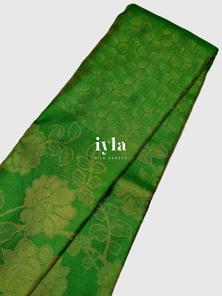 The Wild Carnation Bloom Kanjeevaram in Emerald Green