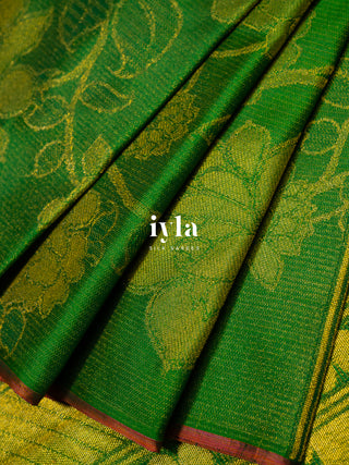 The Wild Carnation Bloom Kanjeevaram in Emerald Green