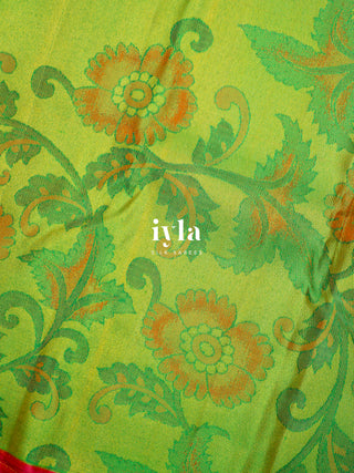 The Kalamkari Floral Kanjeevaram in Chartreuse Green