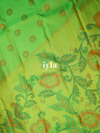 The Kalamkari Floral Kanjeevaram in Chartreuse Green