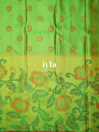 The Kalamkari Floral Kanjeevaram in Chartreuse Green