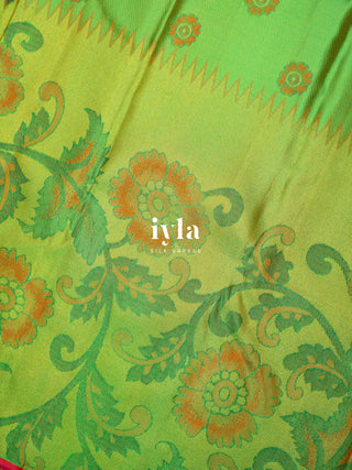The Kalamkari Floral Kanjeevaram in Chartreuse Green