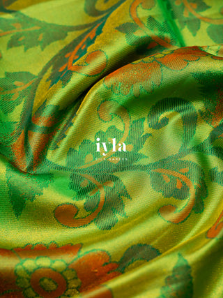 The Kalamkari Floral Kanjeevaram in Chartreuse Green