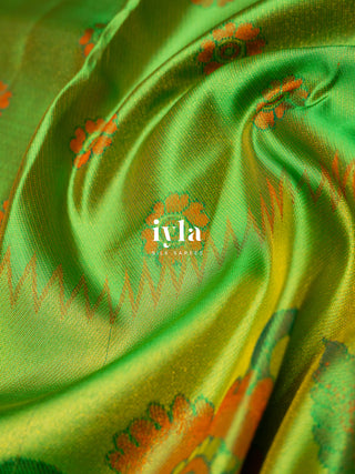 The Kalamkari Floral Kanjeevaram in Chartreuse Green