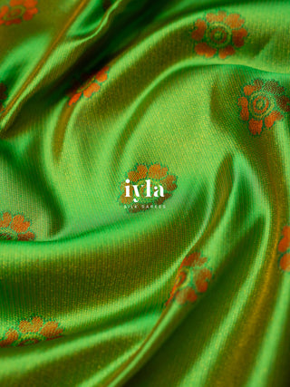 The Kalamkari Floral Kanjeevaram in Chartreuse Green