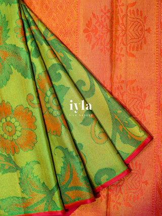 The Kalamkari Floral Kanjeevaram in Chartreuse Green