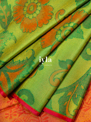 The Kalamkari Floral Kanjeevaram in Chartreuse Green