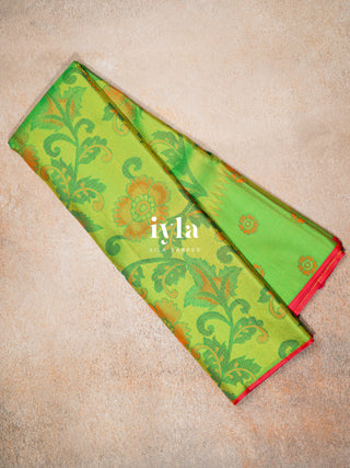 The Kalamkari Floral Kanjeevaram in Chartreuse Green