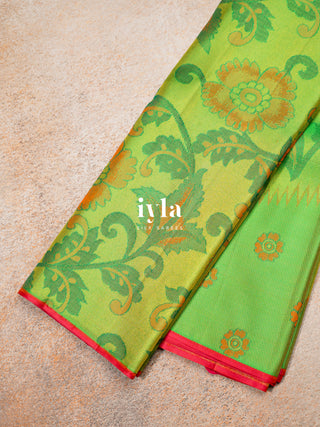 The Kalamkari Floral Kanjeevaram in Chartreuse Green