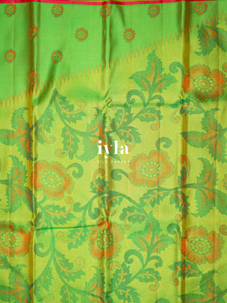 The Kalamkari Floral Kanjeevaram in Chartreuse Green