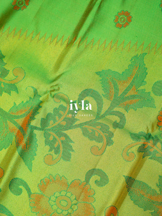 The Kalamkari Floral Kanjeevaram in Chartreuse Green