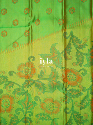 The Kalamkari Floral Kanjeevaram in Chartreuse Green