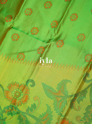 The Kalamkari Floral Kanjeevaram in Chartreuse Green