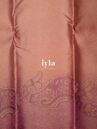 The Kalamkari Fish Weave Kanjeevaram in Brink Pink