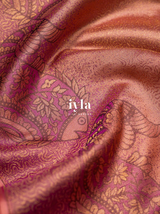 The Kalamkari Fish Weave Kanjeevaram in Brink Pink