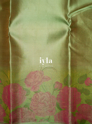 The Romantic Roses Kanjeevaram in Pistachio Green