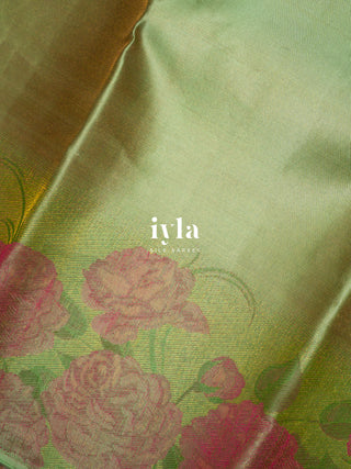 The Romantic Roses Kanjeevaram in Pistachio Green