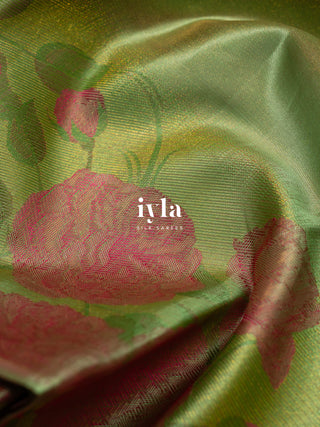 The Romantic Roses Kanjeevaram in Pistachio Green