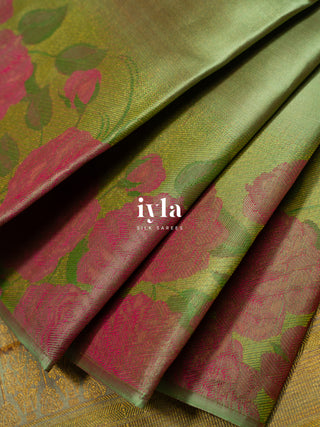 The Romantic Roses Kanjeevaram in Pistachio Green