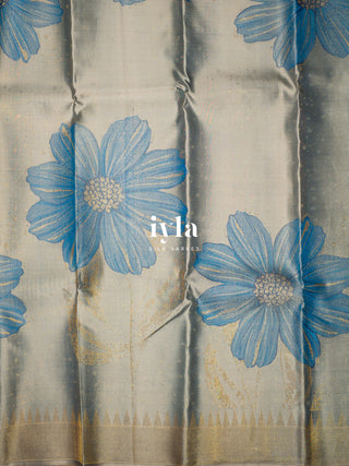 The Wild Cosmos Bloom Kanjeevaram in Baby Blue