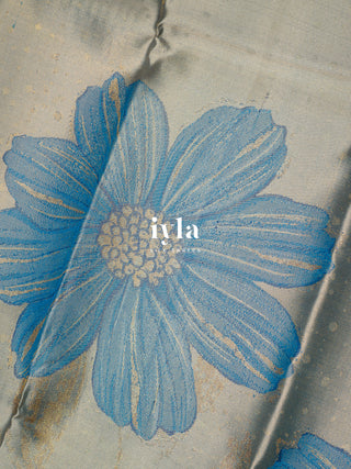 The Wild Cosmos Bloom Kanjeevaram in Baby Blue