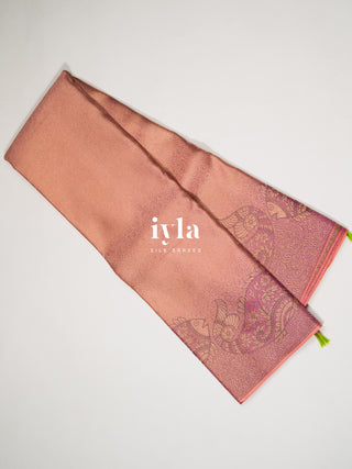 The Kalamkari Fish Weave Kanjeevaram in Brink Pink