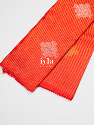 The Artisanal Folk Contemporary Kanjeevaram in Orange Red