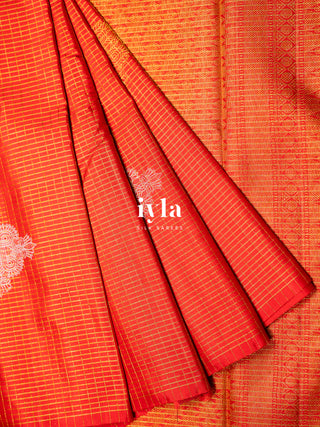 The Artisanal Folk Contemporary Kanjeevaram in Orange Red