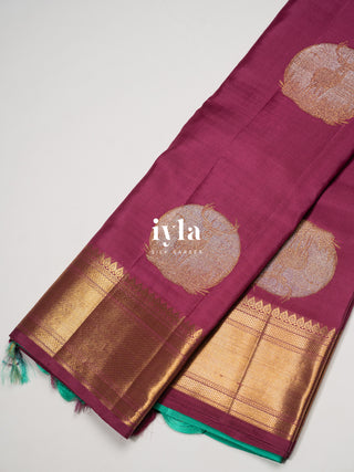 The Deer in the Moonlight Kanjeevaram in Magenta Rose