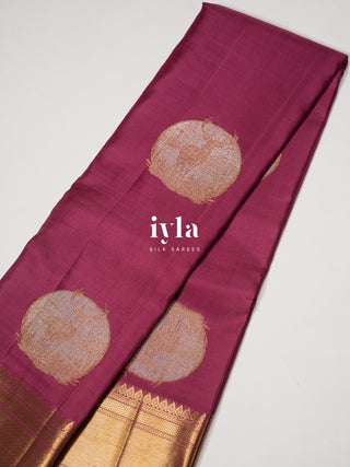 The Deer in the Moonlight Kanjeevaram in Magenta Rose