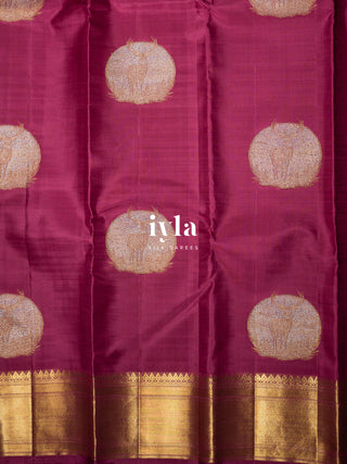 The Deer in the Moonlight Kanjeevaram in Magenta Rose
