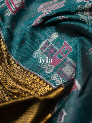 The Desert Wanderlust Kanjeevaram in Midnight Teal