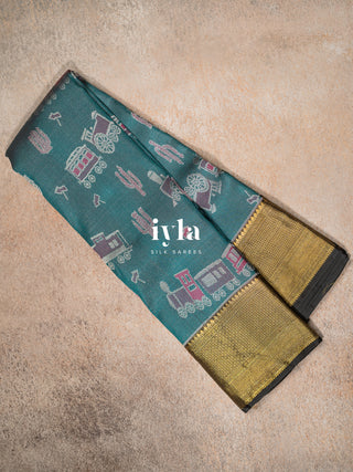 The Desert Wanderlust Kanjeevaram in Midnight Teal