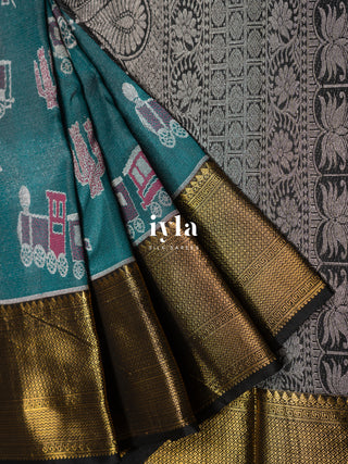 The Desert Wanderlust Kanjeevaram in Midnight Teal