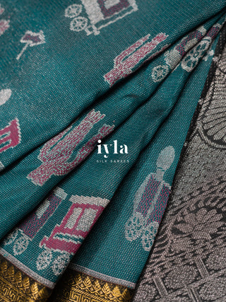 The Desert Wanderlust Kanjeevaram in Midnight Teal