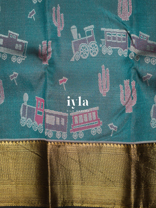 The Desert Wanderlust Kanjeevaram in Midnight Teal