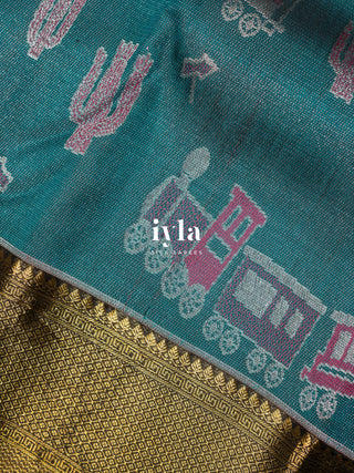 The Desert Wanderlust Kanjeevaram in Midnight Teal