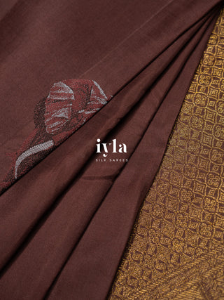The Elephant in the Moonlight Kanjeevaram in Walnut Brown