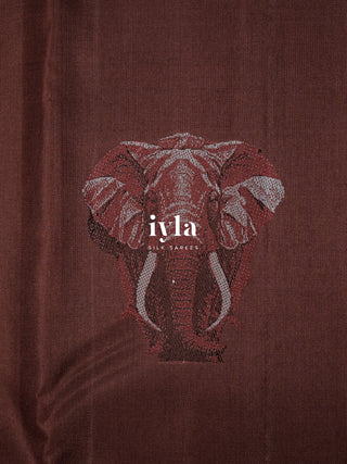 The Elephant in the Moonlight Kanjeevaram in Walnut Brown