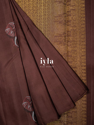 The Elephant in the Moonlight Kanjeevaram in Walnut Brown