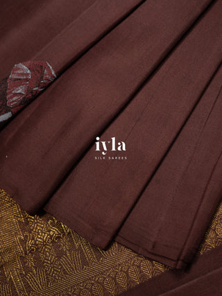 The Elephant in the Moonlight Kanjeevaram in Walnut Brown