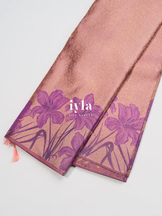 The Enchanted Lily Garden Kanjeevaram in Salmon Pink