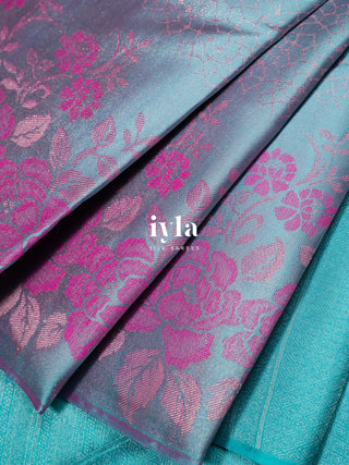 The Icy Blue Blossom Kanjeevaram