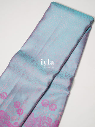 The Icy Blue Blossom Kanjeevaram