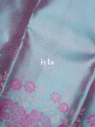 The Icy Blue Blossom Kanjeevaram